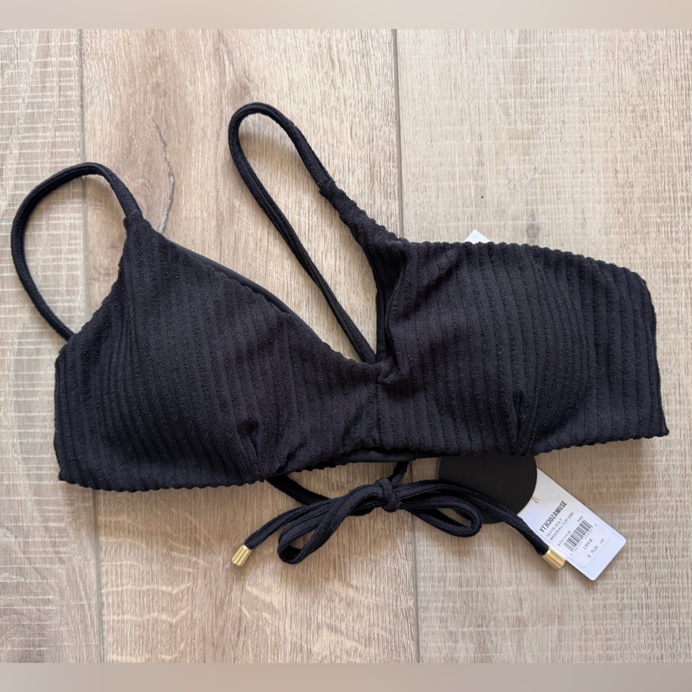 Amuse Society Black Ribbed Bralette Top Summer Vacation Sexy Sz Large
